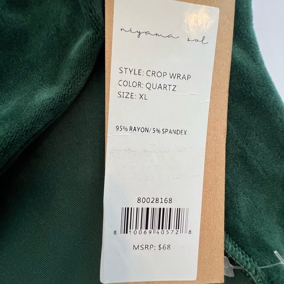 NIYAMA SOL Green Long Sleeve Crop Wrap Velour Top Workout Dance Ballet XL - Picture 6 of 8